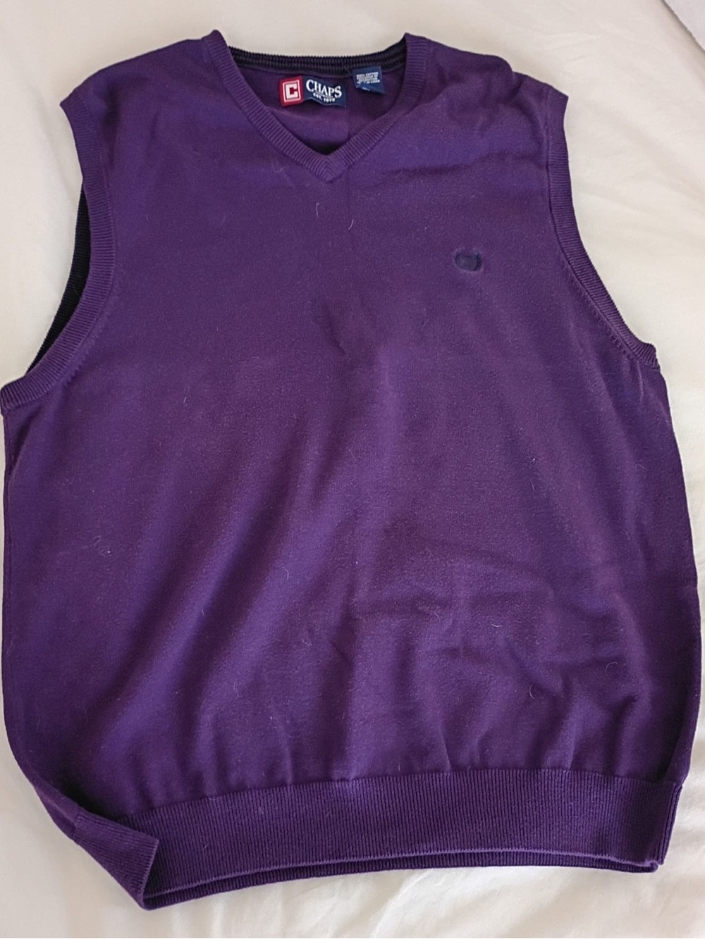 Chaps Purple Knit V-Neck Sweater Vest with Black Trim